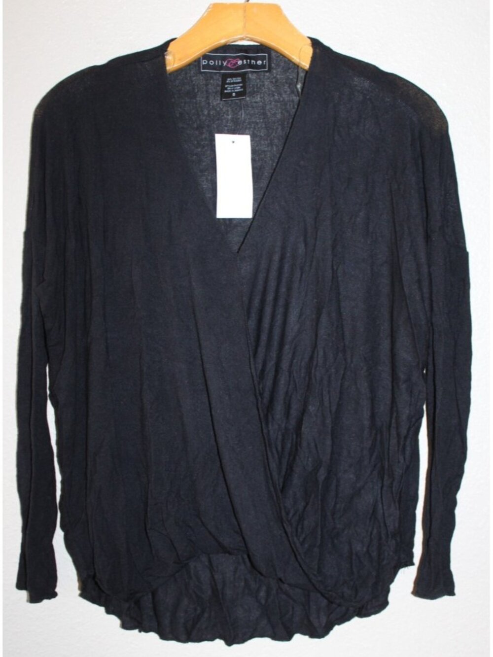 Polly & Esther Womens Juniors Black Faux Wrap Top S NWT